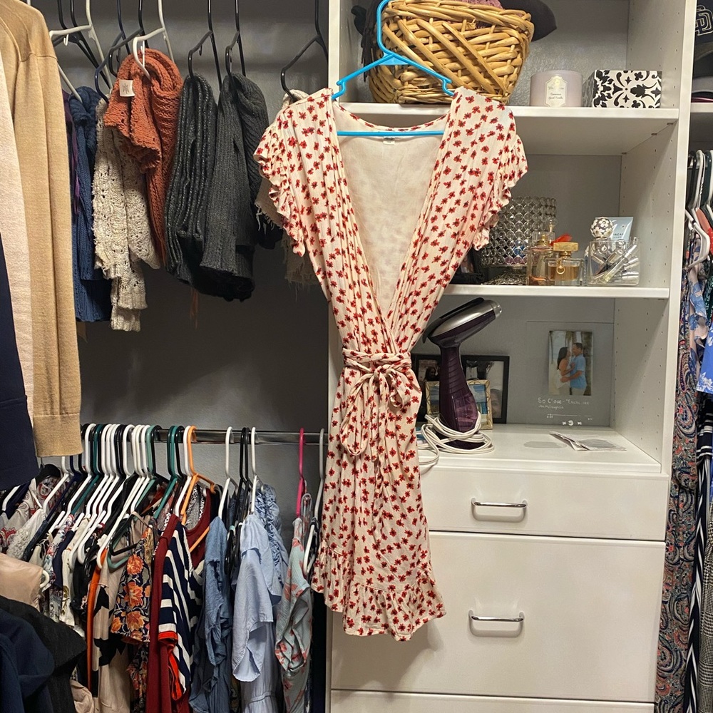 Red flower wrap dress